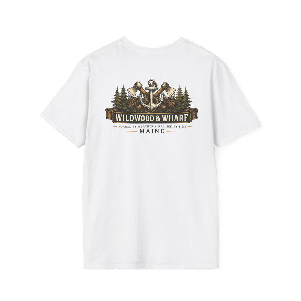 Wildwood & Wharf Anchor Tee — Maine Nautical Forest Graphic T-Shirt