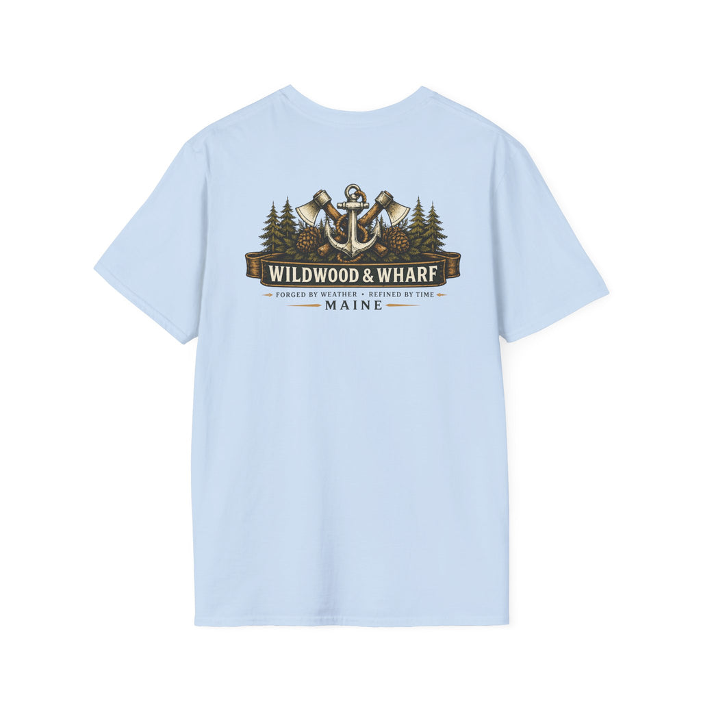 Wildwood & Wharf Anchor Tee — Maine Nautical Forest Graphic T-Shirt